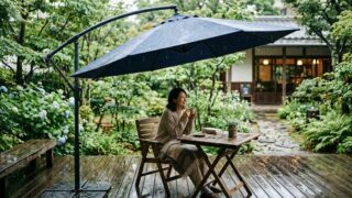 雨の日もテラスを楽しむ。「全天候型パラソル」の選び方